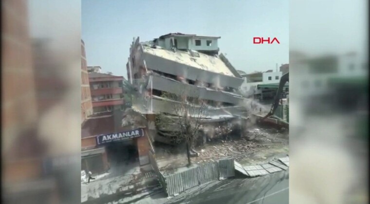 İstanbul’da yıkım sırasında korku dolu anlar… Bina çöktü